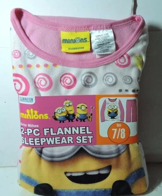 Newest New Girls Minions Minion 2 pc  Pink Flannel Pajamas Sleepwear Set 7/8 7 8 - Image 1 of 4