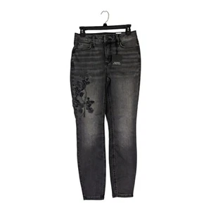 Pantalones de mezclilla ajustados Simply Vera Wang para mujer 4 negros con flores elásticos potentes nuevos - Imagen 1 de 9