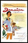 1958 Jamaica travel woman man beach musicians color art vintage print ad