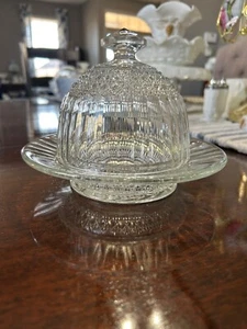 Vintage Huckabee Klar Imperial Glas Runde Kuppel Bedeckt Butterdose Ohio USA - Bild 1 von 11