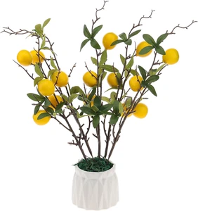 Yellow Mini Lemon Lifelike Artificial Decoration with Leaves Fake Realistic Frui - Picture 1 of 12