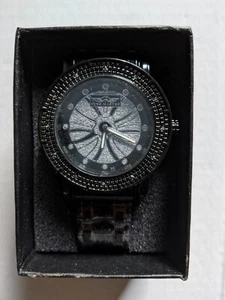 Diamond Bezel Watch King Master KM-544 Stainless Steel Quartz Black - Picture 1 of 7