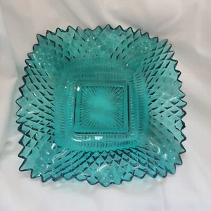 Türkis Diamant Spitze Rüsche Vertiefung Stil Glas Süßigkeiten oder Schmuck Schale 6,5" - Bild 1 von 3