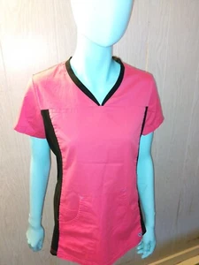 Modern Fit Butter Soft Stretch Pink & Black XS Scrub Top Medical Nurse Vet tech - Picture 1 of 12