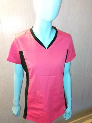 Modern Fit Butter Soft Stretch Pink & Black XS Scrub Top Medical Nurse Vet tech - Image 1 of 4