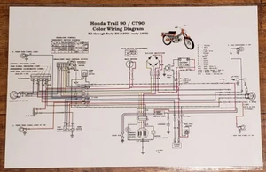 K2-K6 1970 a principios de 75 Honda CT90 Trail Color ¡Diagrama de cableado laminado 11x17! - Imagen 1 de 2