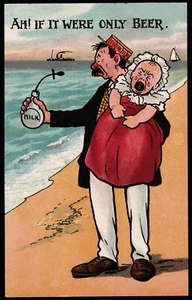 Ah If It Were Only Beer Crying Baby Comic Humour Millar & Lang Postcard - Picture 1 of 2