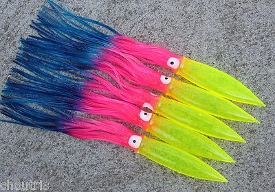 CUSTOM OFFSHORE TACKLE LOT OF 10 COT 15" SHELL BULB SQUID 4 SPREADER BARS DAISY CHAINS - RAINBOW