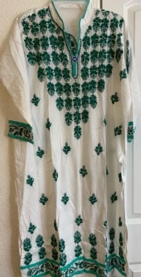 Indian Lukhnavi White/off White Kurti With Green Embroidery CheSt Size  45/46 - Image 1 of 2