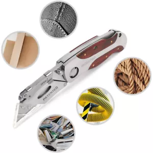 WORKPRO Folding Utility Knife Quick Change Blade Wood Grain Handle and Back Lock - Picture 1 of 9