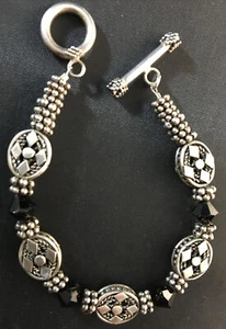 Vintage Silver Bracelet with Onyx Stones - Picture 1 of 4