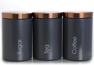 Essential Kitchen Aufbewahrung 3 Stück Zucker, Kaffee und Tee Kanister Set in Matt Gr - Bild 1 von 12