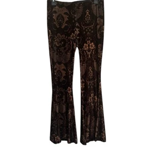Free People Maura pantaloni svasati in velluto stampato marrone scuro floreale Paisley XS Boho  - Foto 1 di 6
