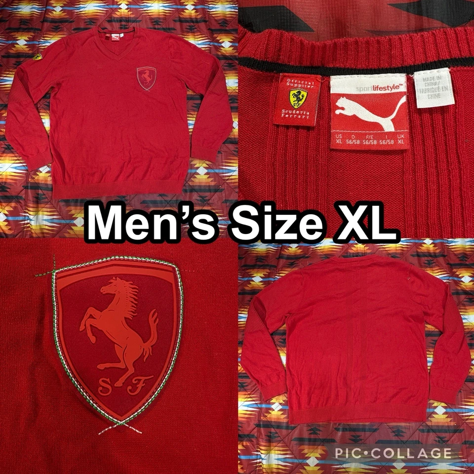 Suéter tejido suéter Ferrari x Puma Scuderia rojo cuello en V para hombre XL Foto 1 de 4