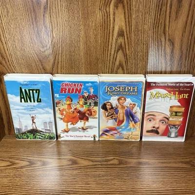 Lot of 4 DreamWorks VHS Movies – Antz, Chicken Run, Joseph, Mouse Hunt – Tested - Image 1 of 4