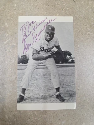 Vintage SIGNED Don NEWCOMBE Dodger's HOF Photo Baseball Bio Postcard - Image 1 of 3