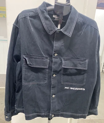 Urban Outfitters Contrast Black Stitch Button-Down Overshirt Denim Jacket SZ L - Image 1 of 4