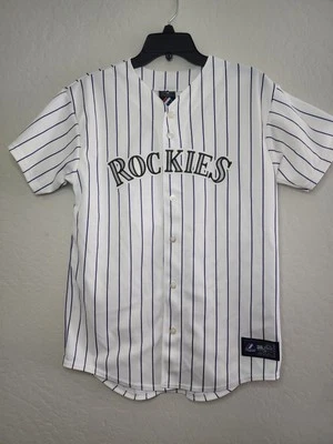 Vintage Colorado Rockies XL niños? Camiseta M Todd Helton Majestic MLB a rayas Foto 1 de 4