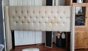 ** California King ** Linen Nailhead Headboard, Sideboards And Footboard - Picture 1 of 4