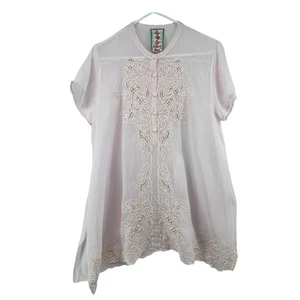 Blusa Camisa Johnny Was Talla Mediana Rosa Túnica Floral Manga Corta DEFECTUOSA - Imagen 1 de 5
