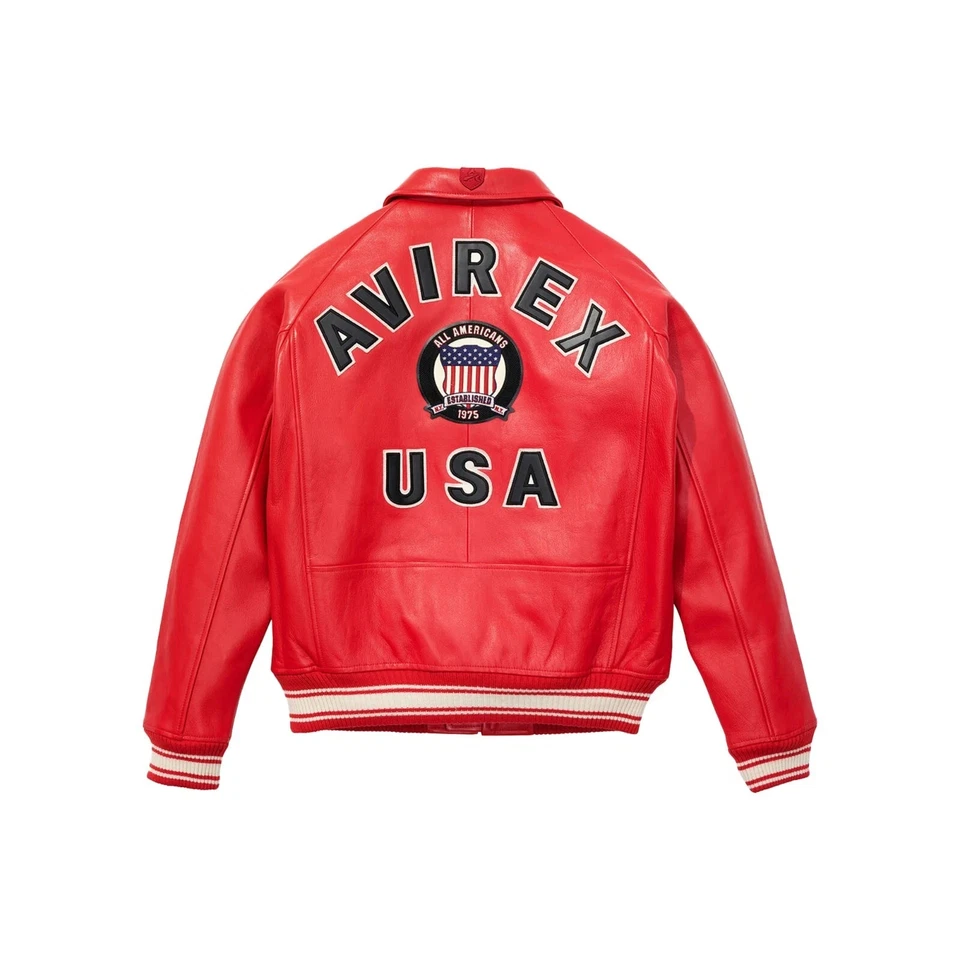 Men's New Avirex Real Leather Bomber American Flight Jacket Leather Icon Jacket - Image 1 of 2