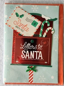 Biglietto natalizio "Lettere a Babbo Natale" 3D 5" x 7" cassetta postale canne caramelle sigillato - Foto 1 di 3