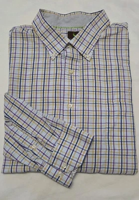 Camisa masculina TailorByrd 3XL xadrez manga longa botão amarelo, roxo, azul - Imagem 1 de 4