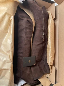Neu mit Etikett Frye June Overknee-Stiefel braun Wildleder mit Absatz Größe 9M halber Reißverschluss - Bild 1 von 9