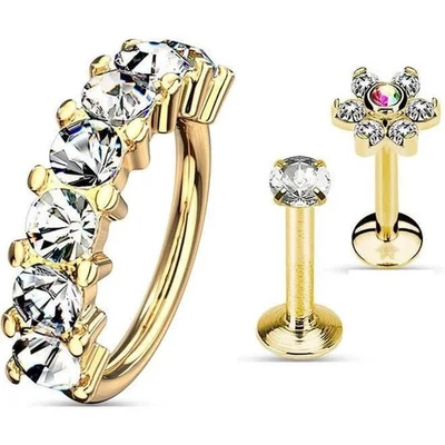 Piercing Set 1,2mm Oro Barbell Labret Anello Mix Conch Tragus Helix Orecchio - Immagine 1 di 3