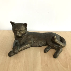Frith Cat Sculpture Cold Cast Bronze Tinkabelle Lounging by Paul Jenkins 15cm - Picture 1 of 12