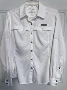 Field & Stream Damen weiß Knopfleiste Rollriegel belüftet schnelltrocknend 3 Taschen Shirt M - Bild 1 von 8