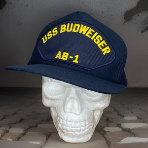 USS Budweiser AB-1 Hat Vintage Eagle Crest Navy Blue Trucker Snapback USA - Picture 1 of 18