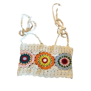 NWT Women S Lovers and Friends Kestrel Crochet Top Tie Slv Crop Tank Festival - Picture 1 of 6