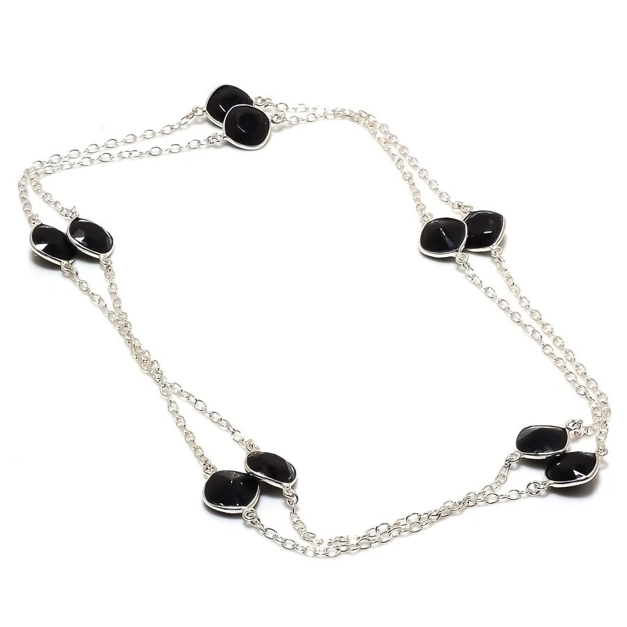 Black Spinel Gemstone Handmade 925 sterling silver Jewelry Necklace Size 36" - Image 1 of 1