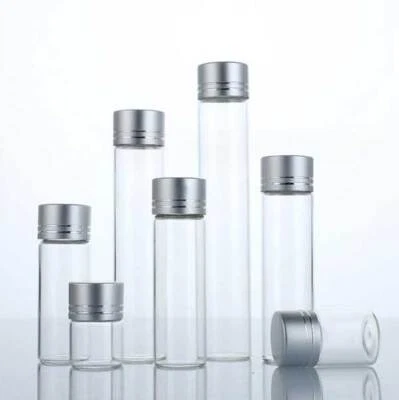 Luxurious 5ml-200ml Empty Transparent Glass Storage Bottle  Aluminum Silver Caps - Image 1 of 4