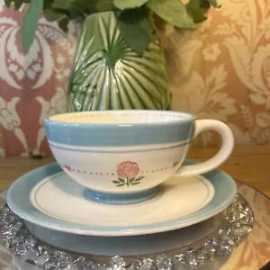 Marks & Spencer M&S Tea Rose Blue/White Large Tea Coffee Cup + Saucer B102 - Picture 1 of 7
