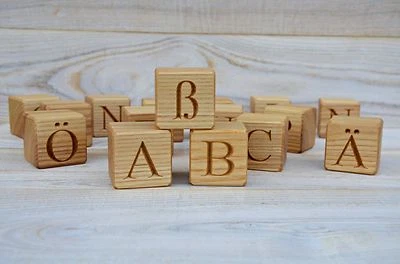 30 German Alphabet Wood Blocks, Wood Cubes with Letters, ABC Blocks - Image 1 of 4