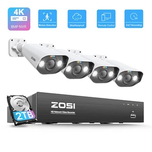 ZOSI 4K 8CH NVR PoE Security 8MP Camera System 2TB HDD 24/7 Reocrd AI detection - Picture 1 of 9