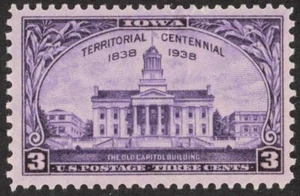 US #838 3¢ Old Capitol Bldg., Iowa 1938 MH - Picture 1 of 1