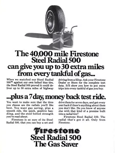 VINTAGE 1974 Firestone Steel Radial Tires 500 Print Ad - Picture 1 of 1