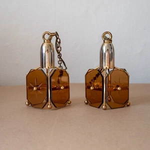 Vintage dänische Fensterlampen Set, Bernstein Glas & Messing, 60er-70er - Picture 1 of 9