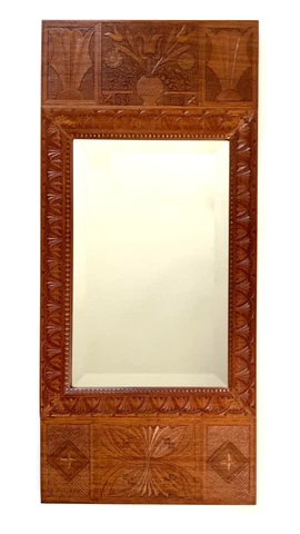 Vintage Handmade Wall Mirror in Carved Mahogany Frame 1968s Cover