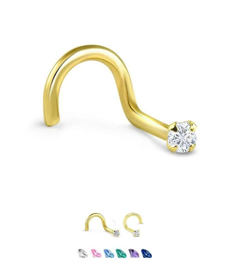 18KT Yellow Gold Plated 925 Sterling Silver Nose Ring Stud Screw 1mm 22G - Image 1 of 1