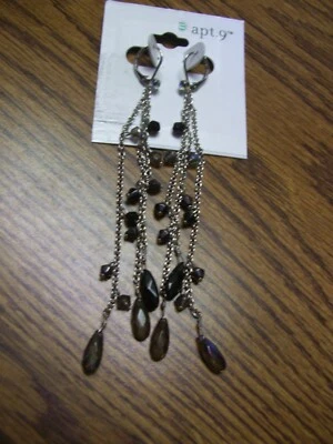 APT 9 Silver Chain and Iridescent Gray & Black Faceted Beads Dangle Earrings - Image 1 of 4