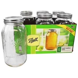 Ball Wide Mouth Half-Gallon Clear Glass Canning Jars Lids and Bands Pack of 6 - Picture 1 of 5