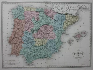 SPAIN & PORTUGAL, original antique map, Malte-Brun, c.1882 - Picture 1 of 6