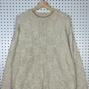 Roundtree & Yorke Chunky Knit Sweater Large Tan Khaki Checkered Grandpa 90s - Picture 1 of 6