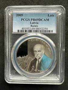 Letonia Lats Silver 2005 ----Rainis----PCGS PR 69 DCAM---- - Imagen 1 de 2