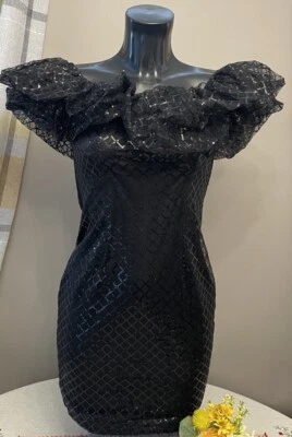 Black Bardot Sequin dress Size 8-10/Sexy On-Off Shoulder/Party,Glamour,Sparkle. - Image 1 of 4