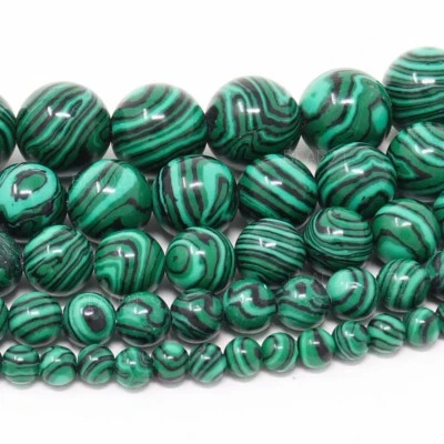 Green Malachite Beads Round Synthetic Loose 4mm 6mm 8mm 10mm 12mm 15.5" Strand - Image 1 of 3